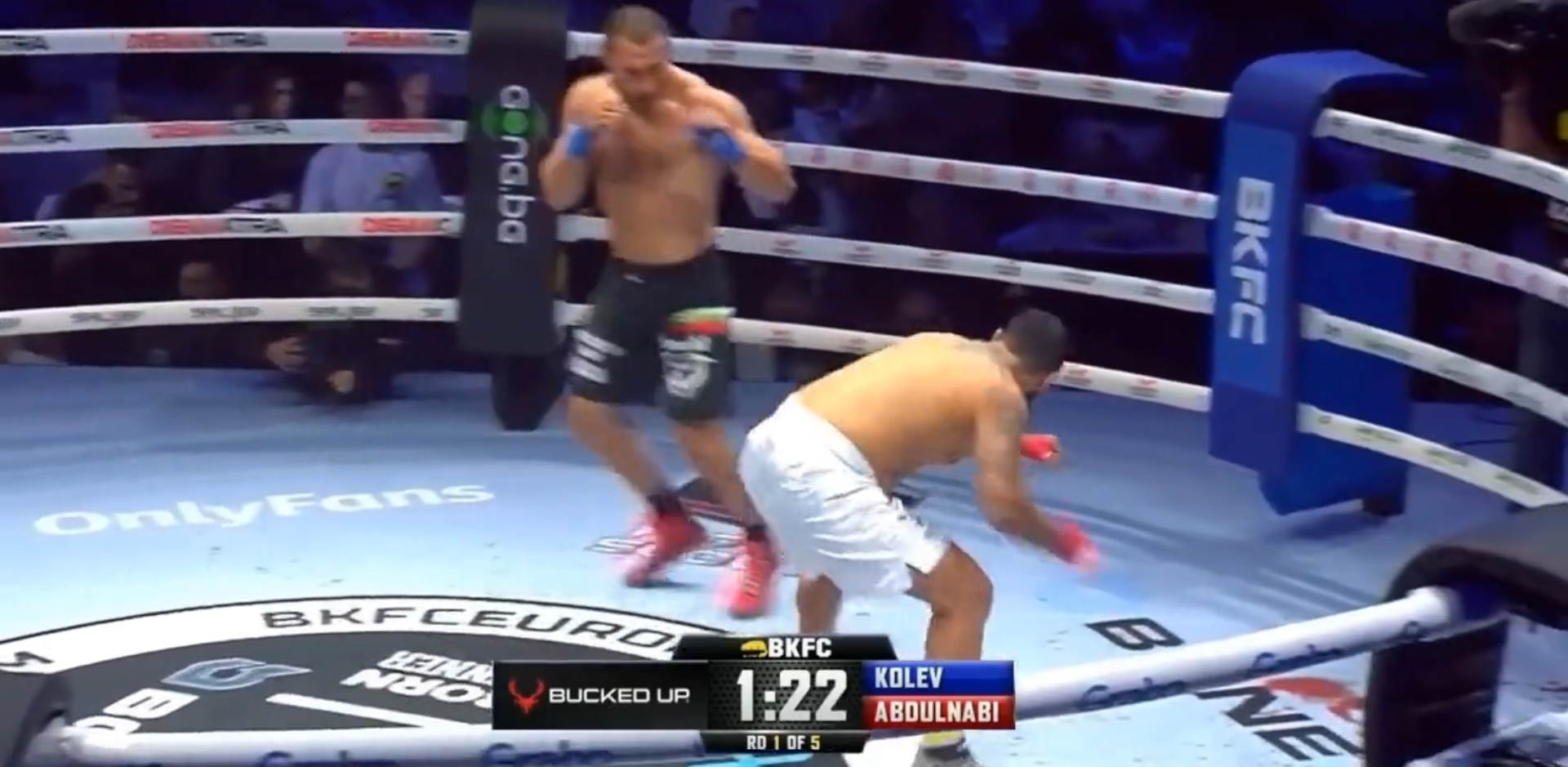 Kaloyan Kolev and Amer Abdulnabi face off at BKFC 54 in Sofia, Bulgaria.