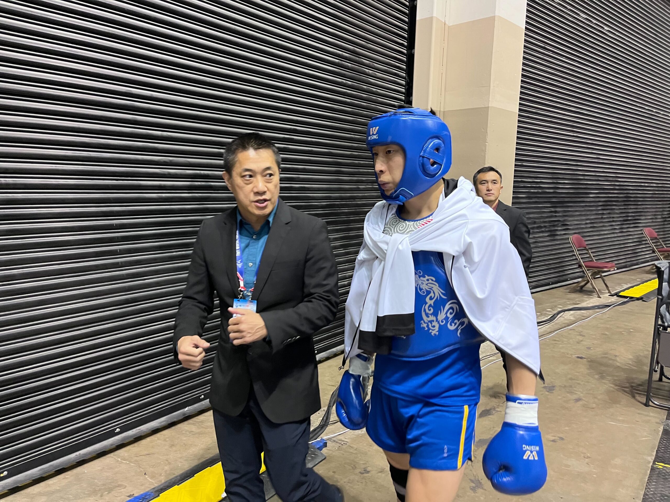 Bruce Wang for Team USA at the 2024 World Sanda Championships. Photo courtesy of Blaine Henry.