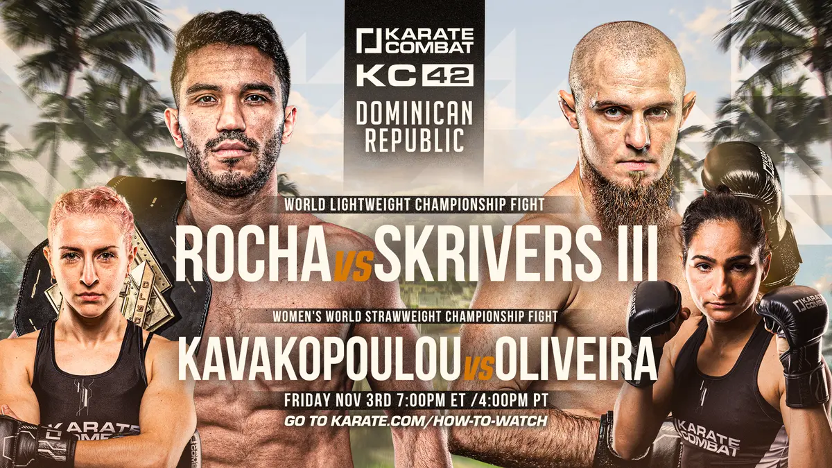Luiz Rocha vs. Edgar Skrivers headlines Friday's Karate Combat 42 live fight card