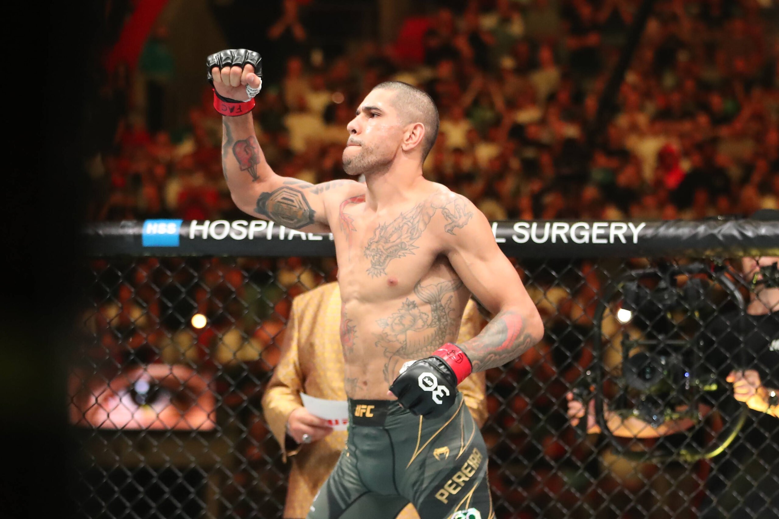 UFC 295's Alex Pereira prepares to fight Israel Adesanya in their middleweight fight during the UFC 287 event at Kaseya Center on April 8, 2023 in ...