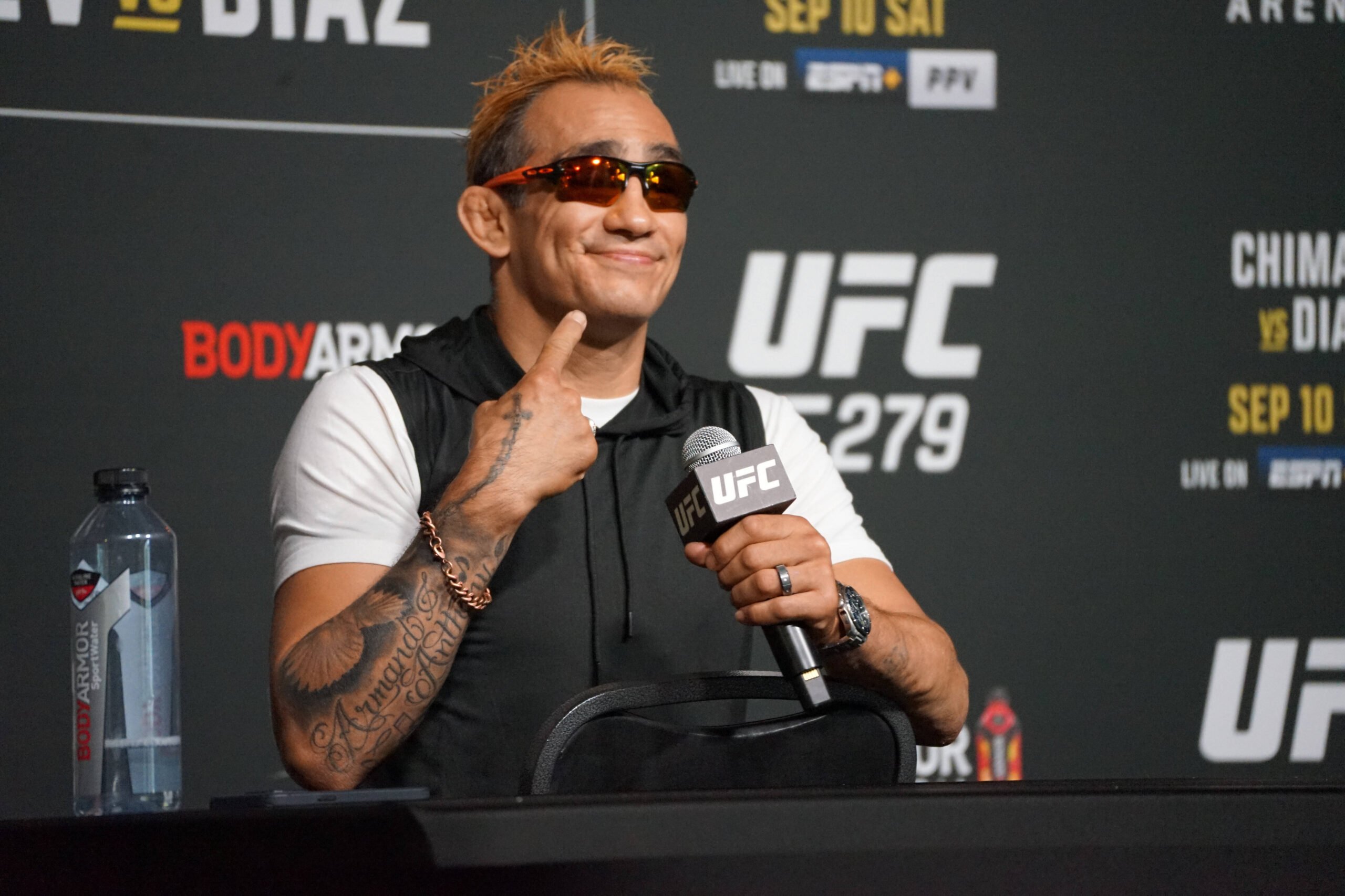 LAS VEGAS, NV - SEPTEMBER 7: Tony Ferguson speaks to the media during the UFC 279 media day on September 7, 2022, at the UFC APEX in Las Vegas, NV....