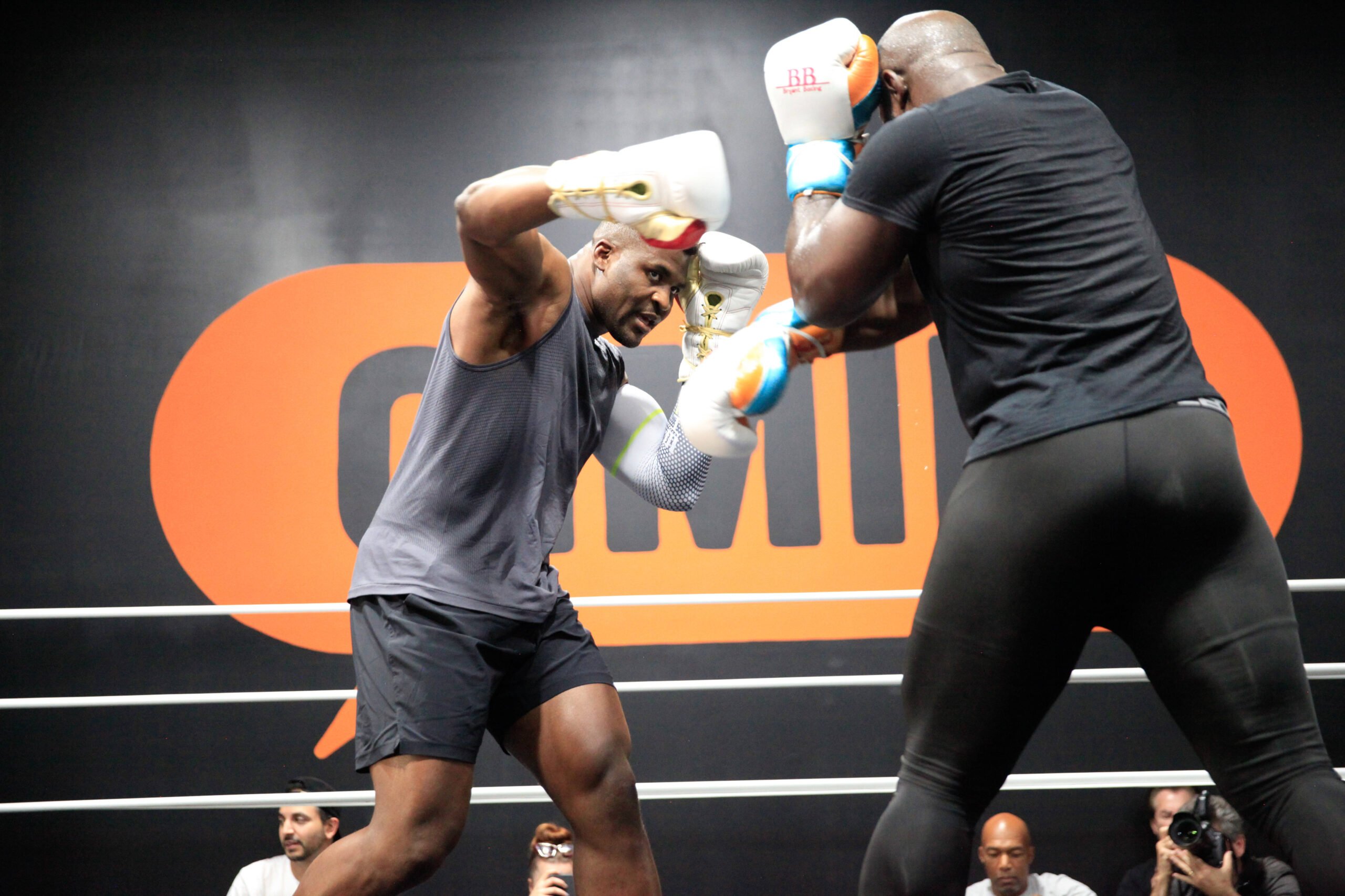 LAS VEGAS, NV - SEPTEMBER 26: Francis Ngannou at the Tyson Fury vs. Francis Ngannou open workout on September 26, 2023, at Ngannou™s private gym in...
