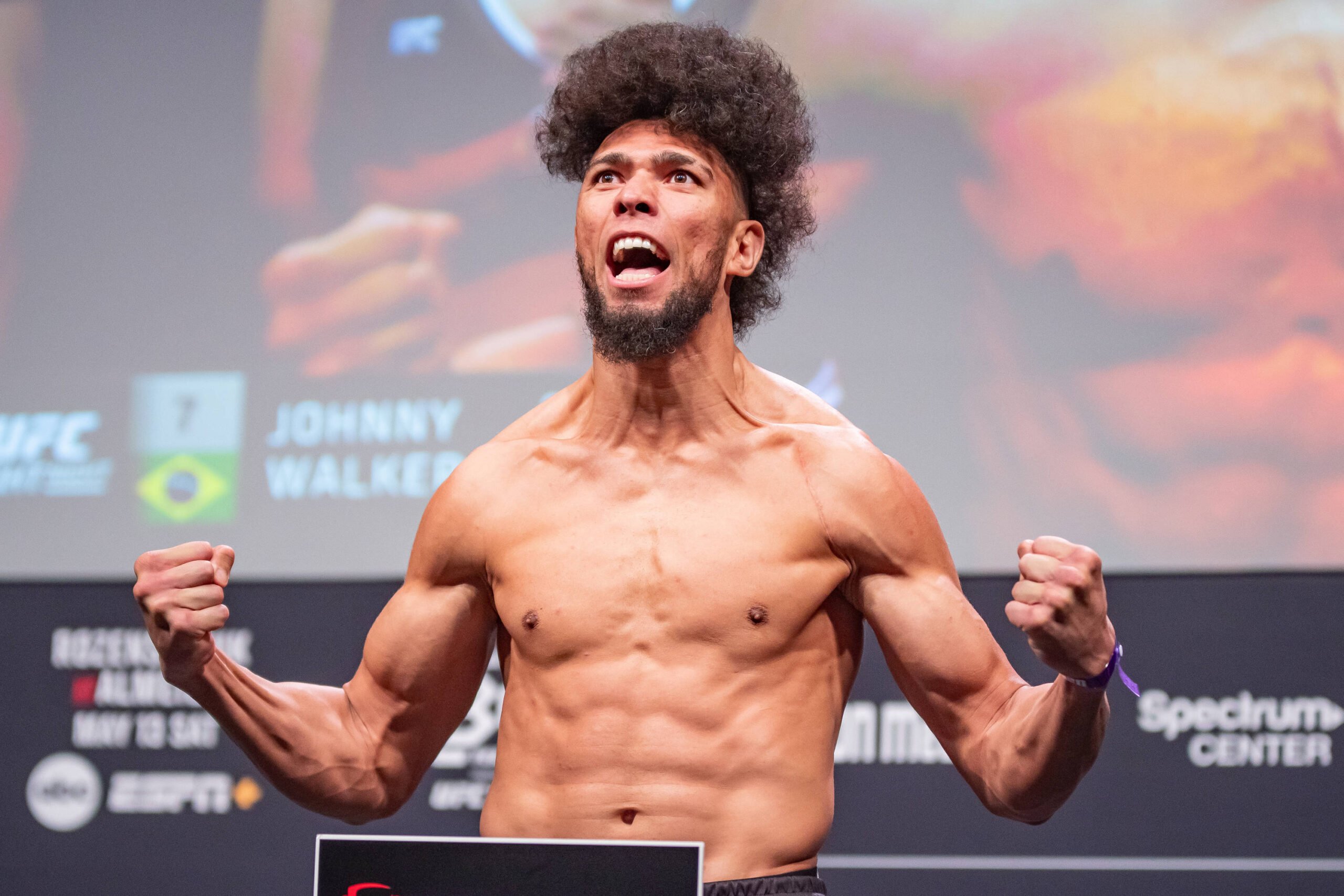 May 12, 2023, Charlotte, NC, North Carolina, USA: CHARLOTTE, NORTH CAROLINA - May 12: Johnny Walker poses on the scales at ceremonial weigh ins ahe...