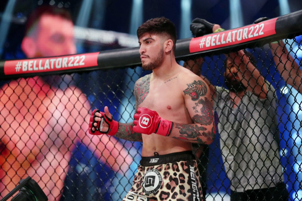 Dillon Danis (red gloves) before his fight against Max Humphrey (not pictured) during Bellator 222 at Madison Square Garden. Danis won the fight.