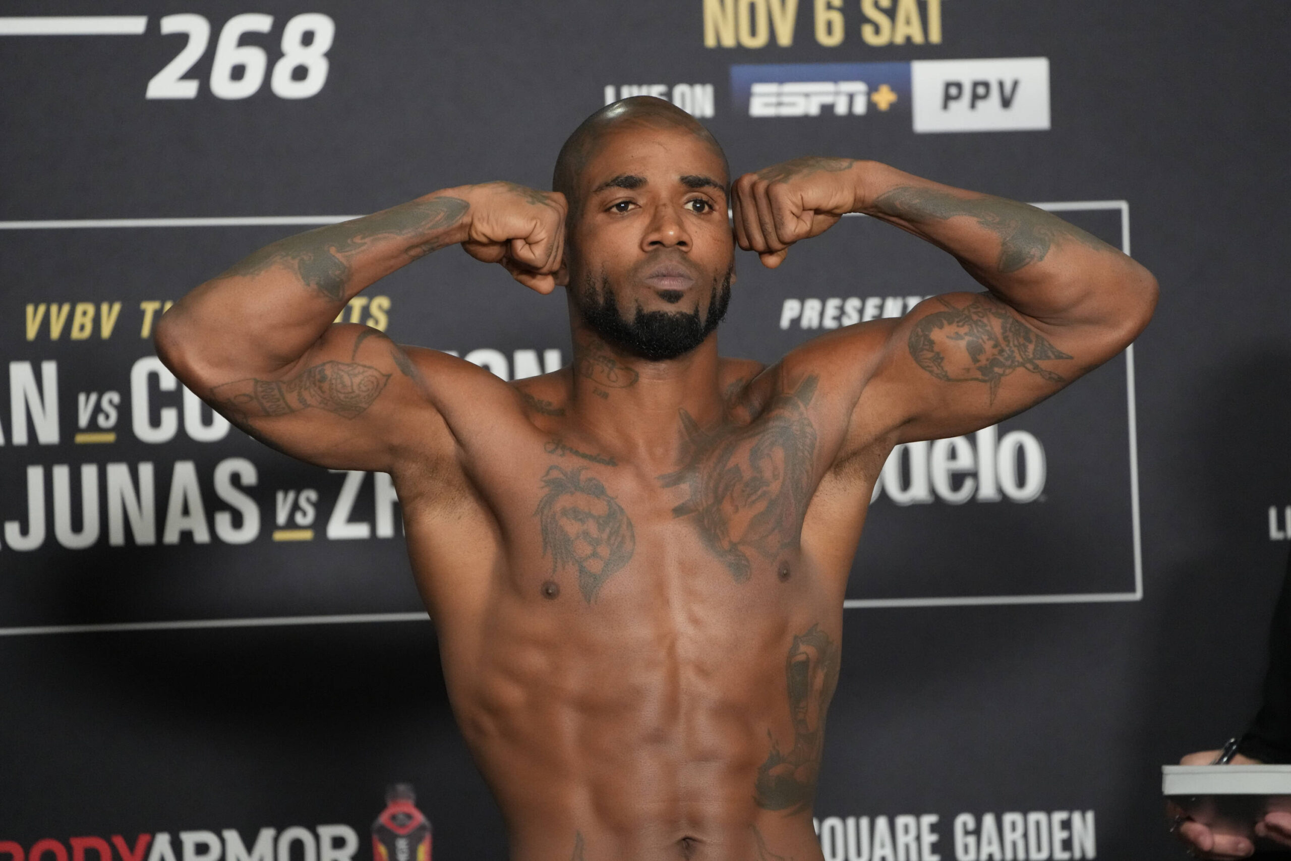 Bobby Green steps on the scale for the official weigh-ins at Hilton Midtown for UFC 268.