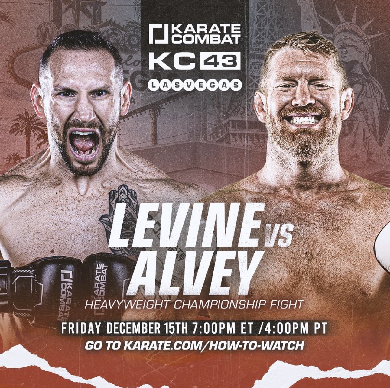 Karate Combat middleweight champ, Ross Levine, meets Sam Alvey for the vacant heavyweight belt at KC 43