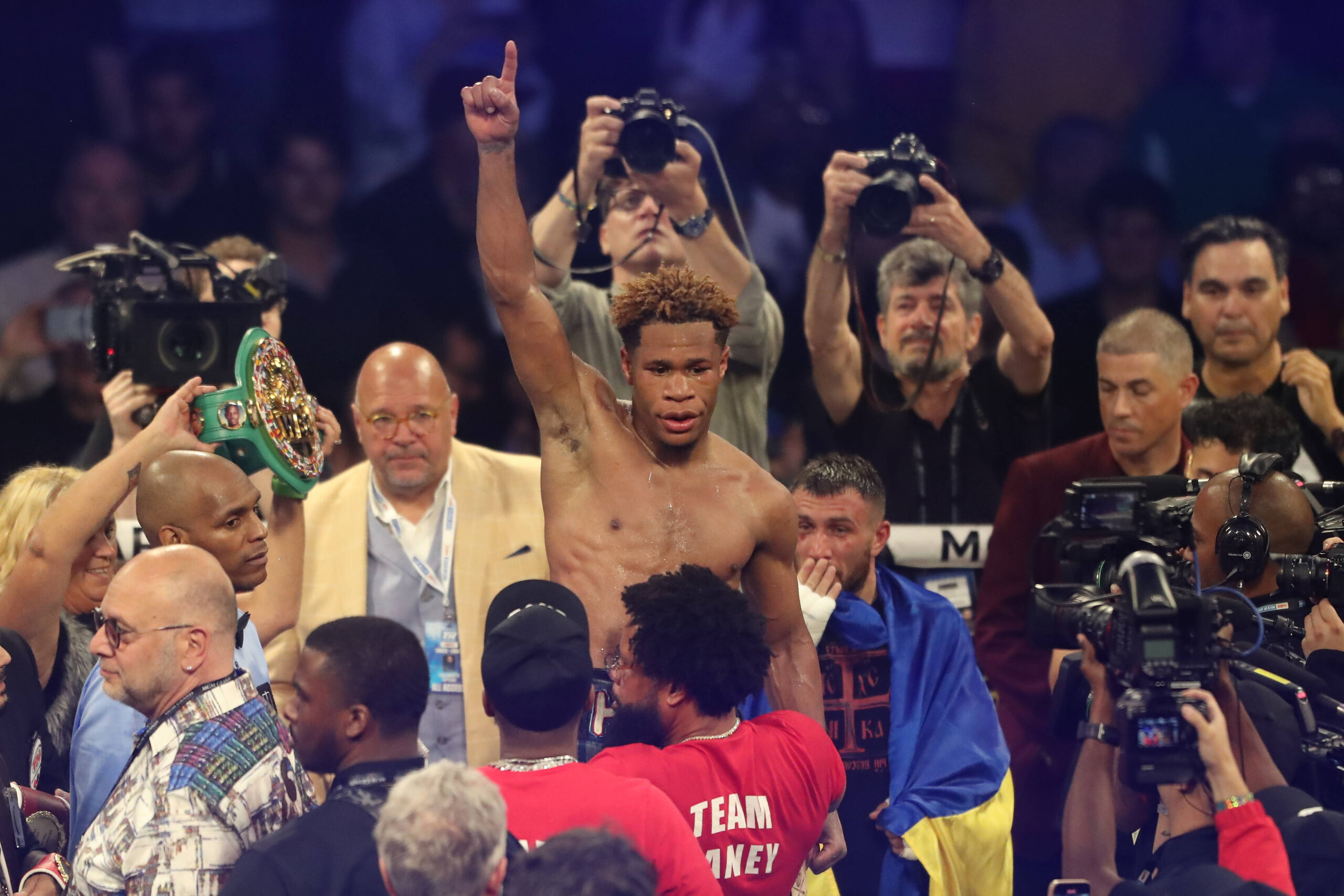 May 20, 2023, Las Vegas, Nevada, LAS VEGAS, NEVADA, United States: LAS VEGAS, NEVADA -May 20: Devin Haney celebrates his victory over Vasyl Lomache...