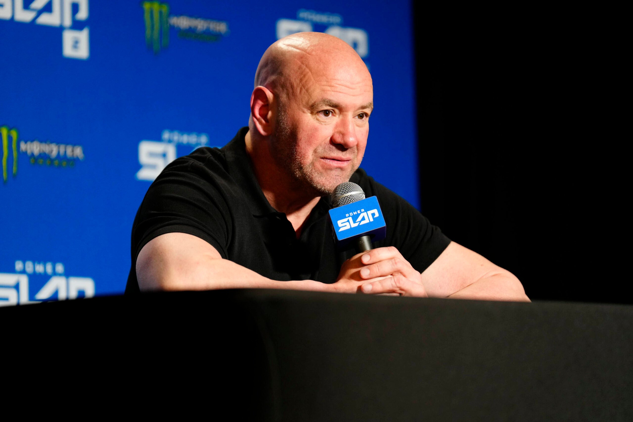 May 24, 2023, Las Vegas, NV, LAS VEGAS, NV, United States: LAS VEGAS, NV - MAY 24: Dana White speaks with the press following the event at UFC Apex...