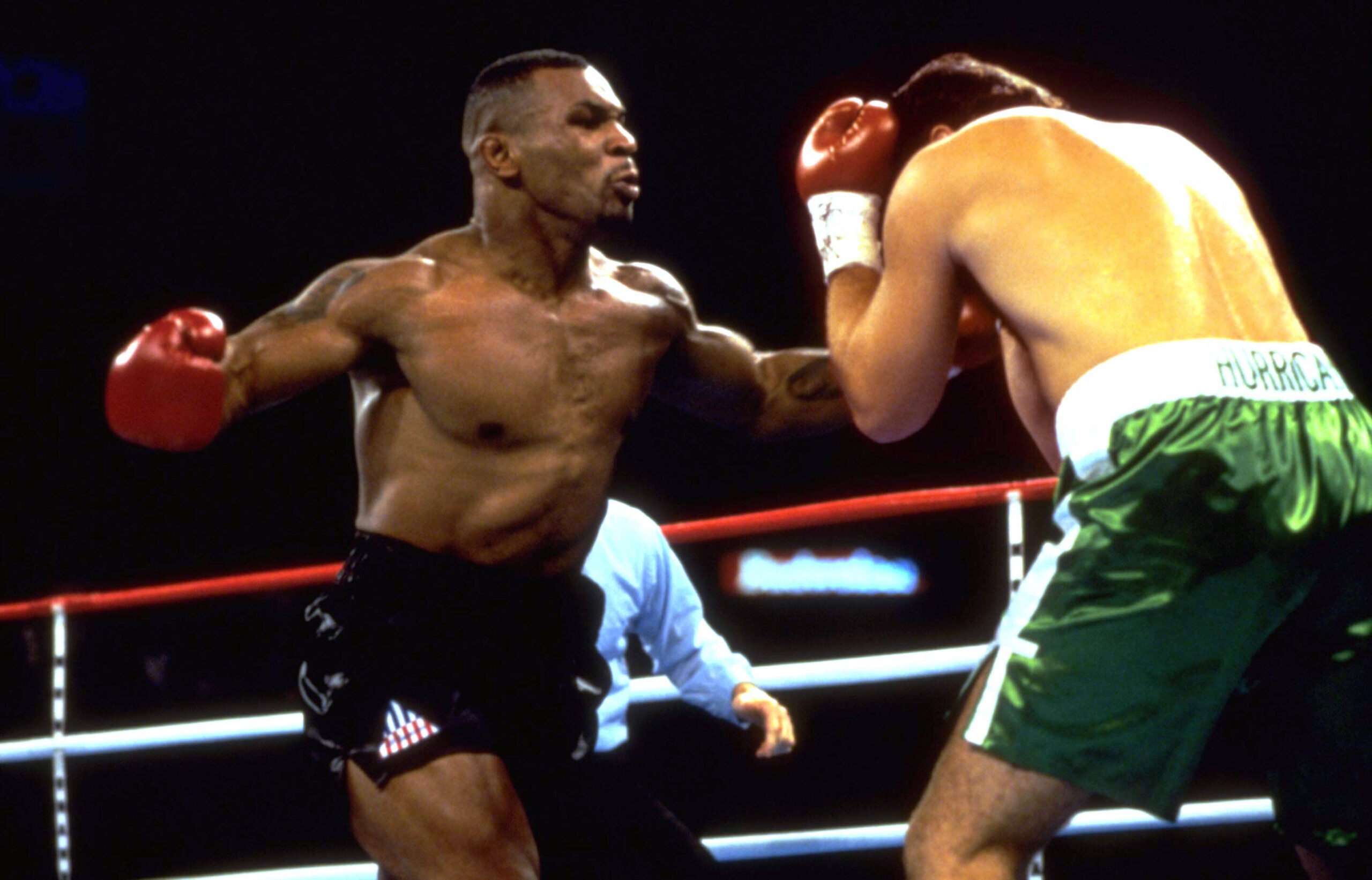 Mike Tyson fighting Hurricane Peter McNeeley, January 1996, (c)Showtime Networks courtesy Everett Collection Showtime Networks Inc. Courtesy Everet...