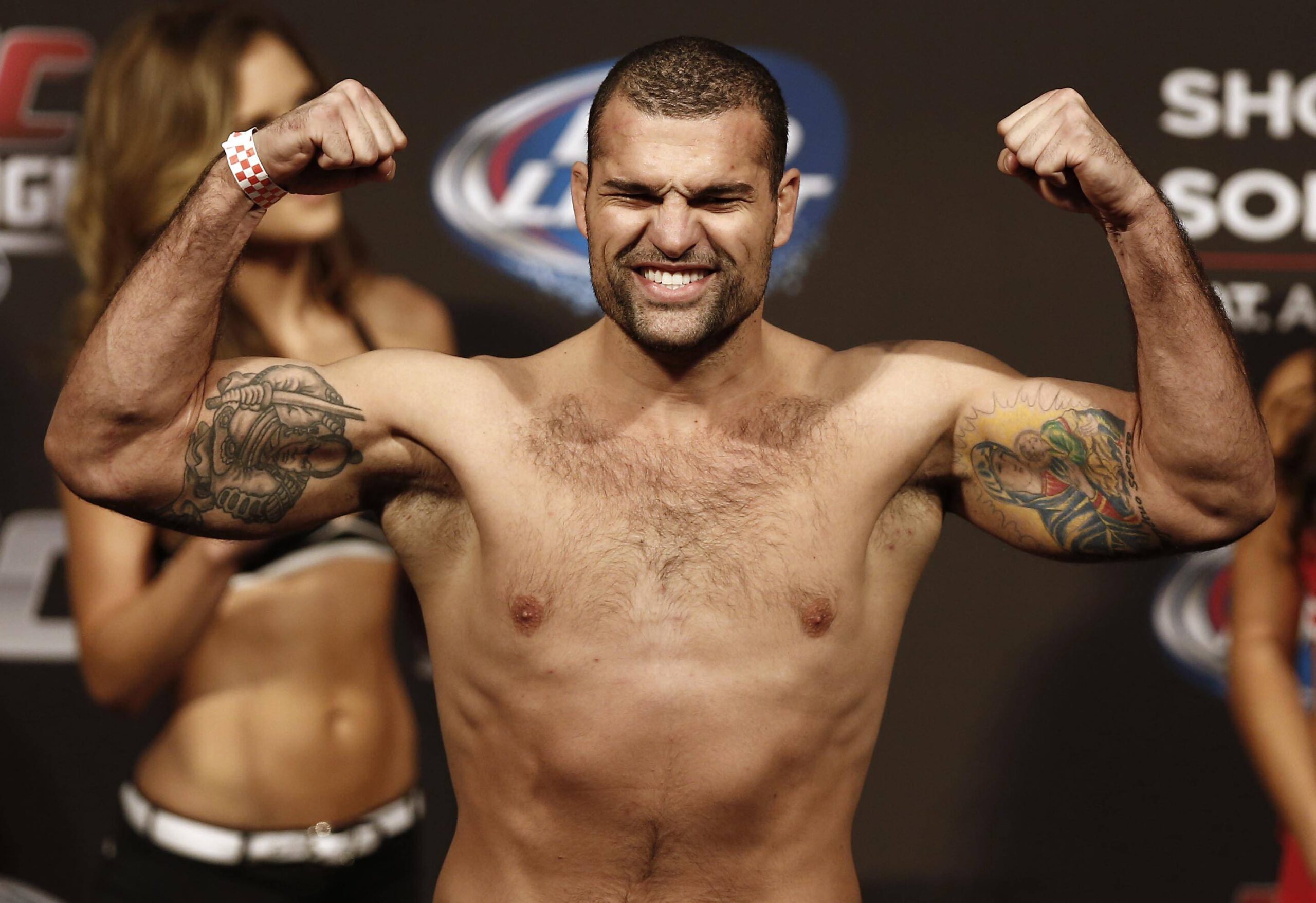 MMA: UFC Fight Night 26-Weigh-ins Aug 16, 2013; Boston, MA, USA; Shogun Rua flexes during the weigh-in for his UFC fight at TD Garden. Boston MA US...