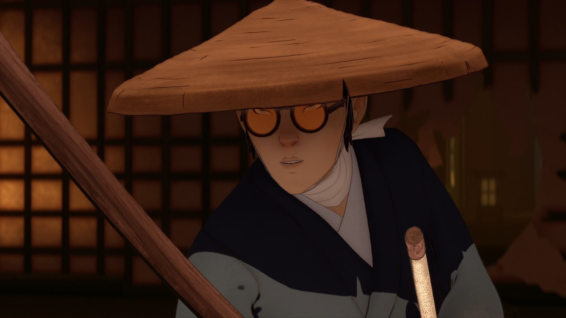 Screen shot from the martial arts themed film Blue Eyed Samurai