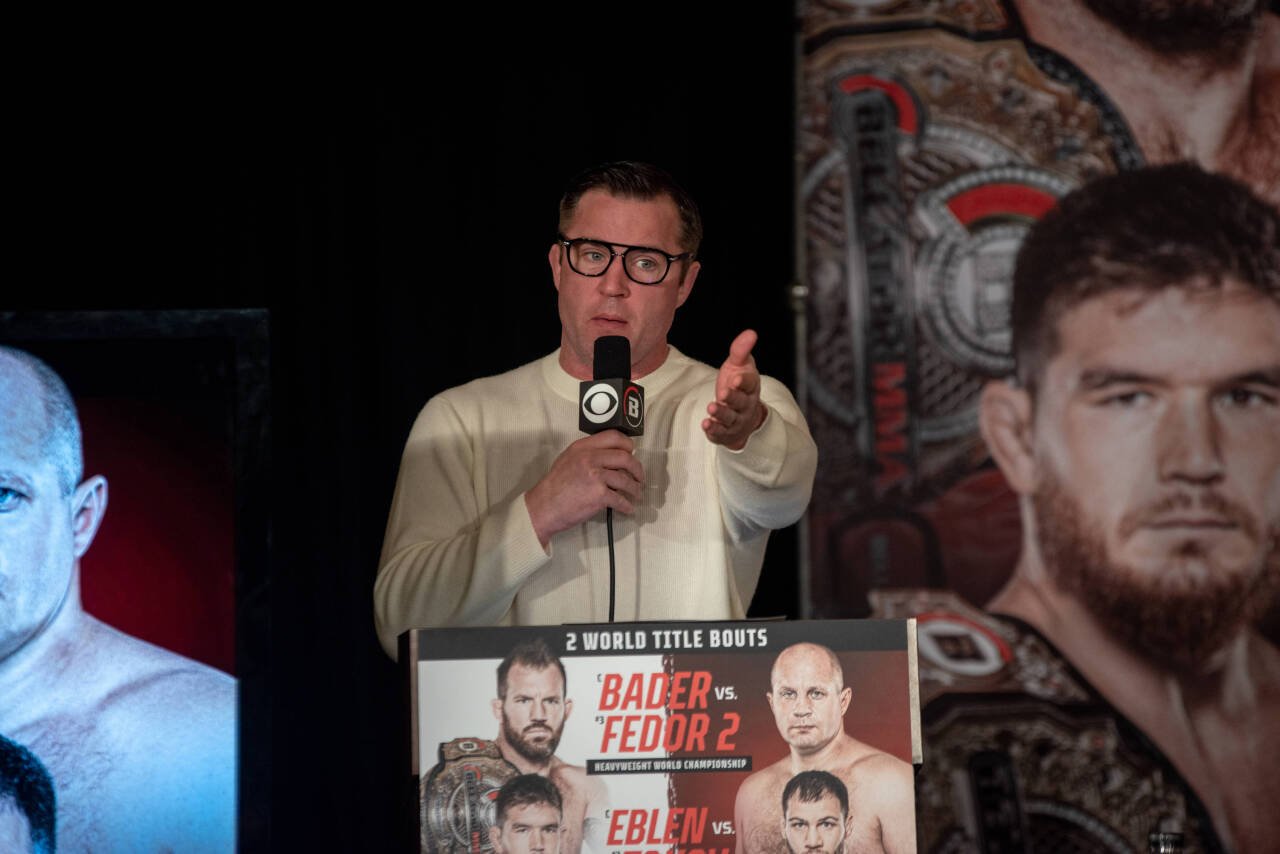 February 1, 2023, Los Angeles, CA, California, United States: Los Angeles, California - February 1st: Chael Sonnen hosts the press conference, PK, ...