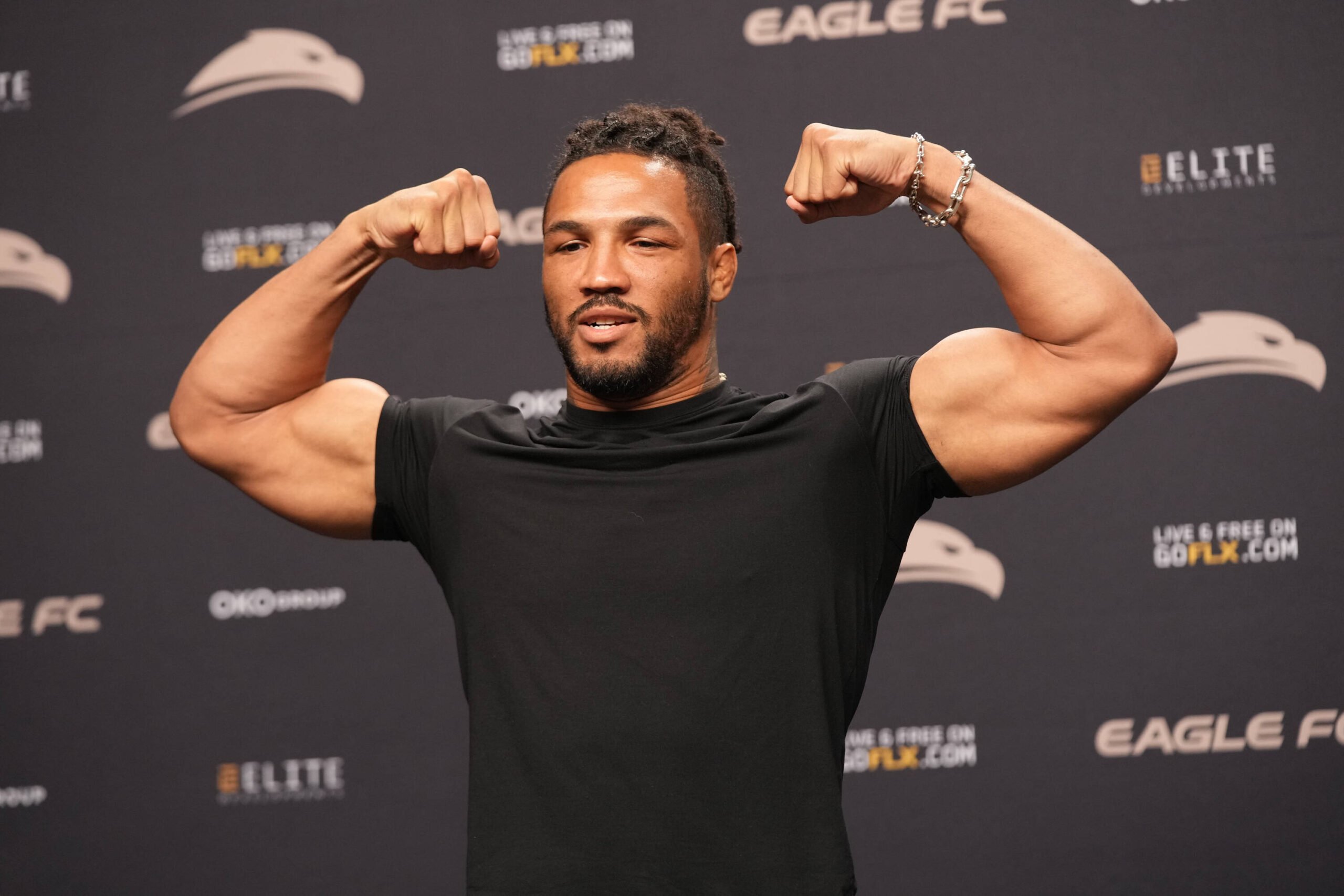January 27, 2022, MIAMI, FL, Miami, Florida, United States: MIAMI, FL- JANUARY 27: Kevin Lee faces-off for the upcoming bout in March while at the ...