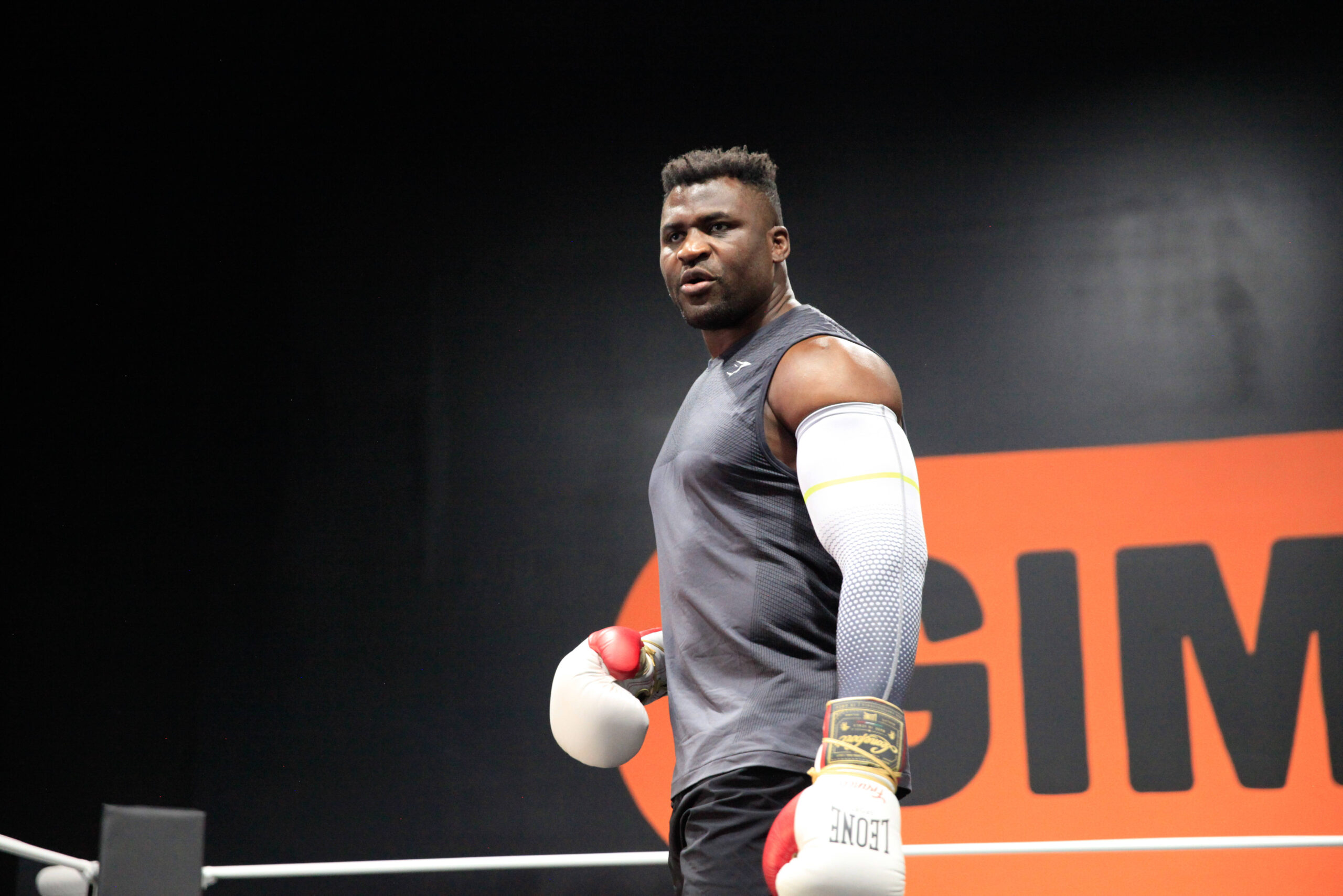 LAS VEGAS, NV - SEPTEMBER 26: Francis Ngannou at the Tyson Fury vs. Francis Ngannou open workout on September 26, 2023, at Ngannou™s private gym in...