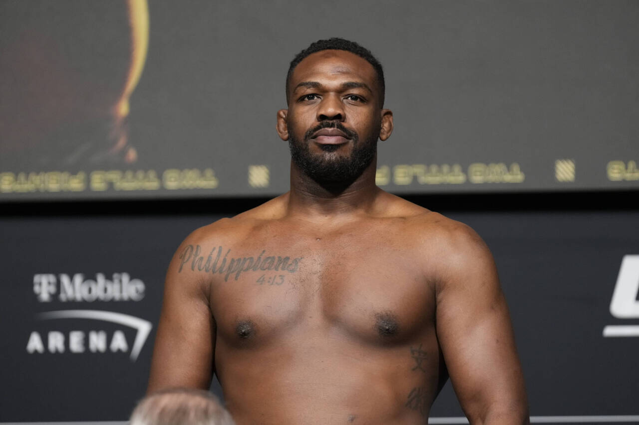 March 3, 2023, Las Vegas, NV, LAS VEGAS, NEVADA, United States: LAS VEGAS, NV - March 3: Jon Jones on the scale for the official weigh-ins at UFC A...
