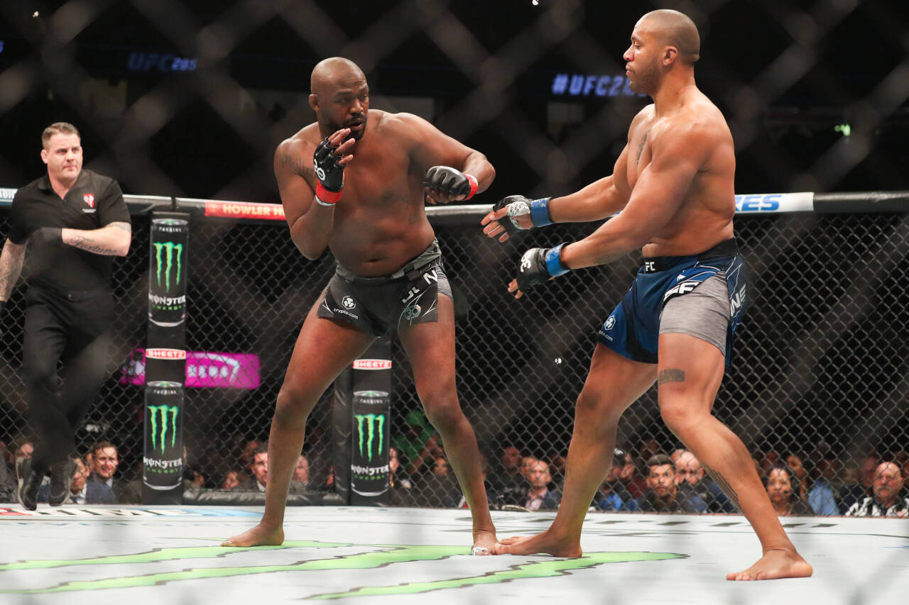 March 5, 2023, Las Vegas, Nevada, USA: JON JONES (left) and CIRYL GANE (right) during heavyweight fight at T-Mobile Arena. Las Vegas USA - ZUMAs vs...