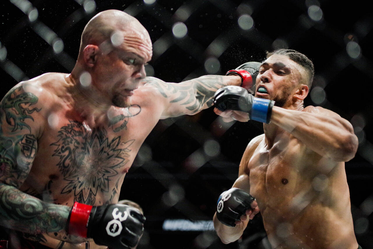 May 13, 2023, Charlotte, NC, North Carolina, USA: CHARLOTTE, NORTH CAROLINA - May 13: (L-R) Anthony Smith punches Johnny Walker at UFC Fight Night:...