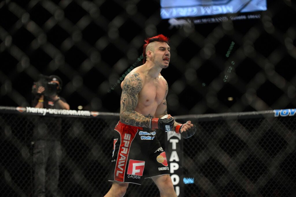 MMA: UFC 146-Hardy vs Ludwig May 26, 2012; Las Vegas, NV, USA; Dan Hardy reacts to the win over Duane Ledwig (not pictured) during UFC 146 at the MGM Grand Garden event center. Las Vegas Nevada UNITED STATES, EDITORIAL USE ONLY PUBLICATIONxINxGERxSUIxAUTxONLY 6306174