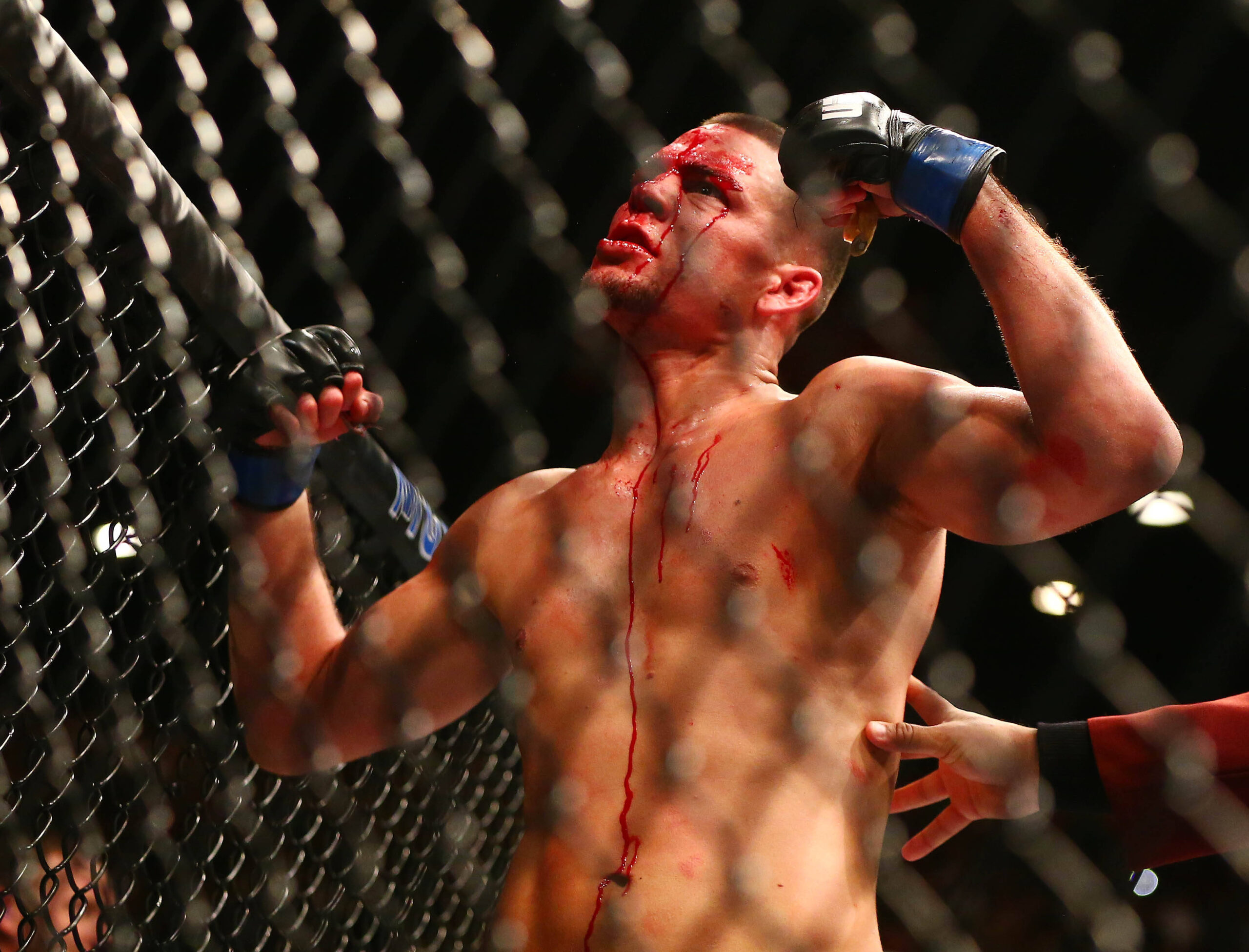 MMA: UFC 196-McGregor vs Diaz, March 5, 2016; Las Vegas, NV, USA; Nate Diaz celebrates his victory by submission against Conor McGregor during UFC ...