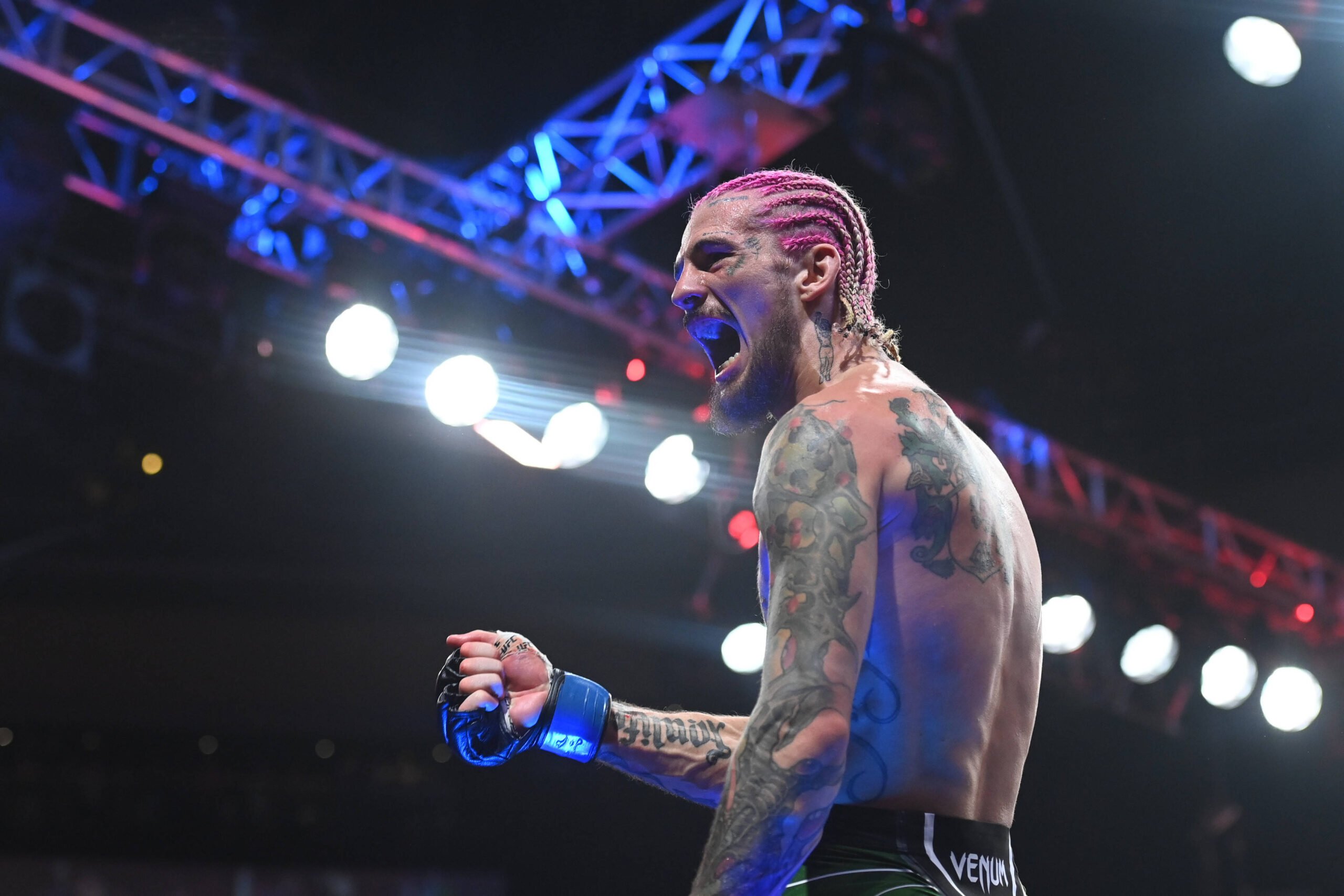 MMA: UFC 292 - Sterling vs O™Malley Aug 19, 2023; Boston, MA, USA; Sean O™Malley (blue gloves) reacts to defeating Aljamin Sterling (red gloves) du...