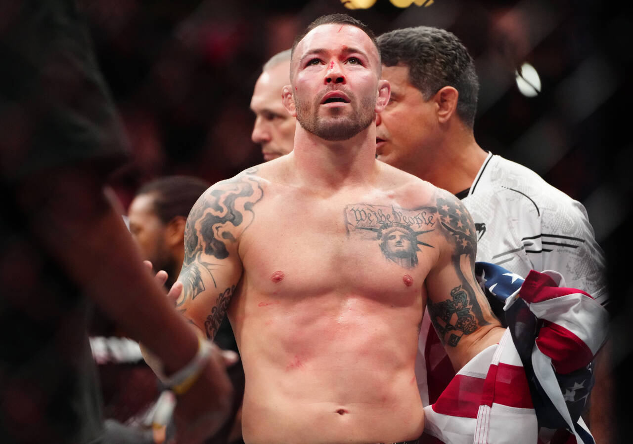 MMA: UFC 296 - Edwards vs Covington Dec 16, 2023; Las Vegas, Nevada, USA; Colby Covington reacts after losing to Leon Edwards (not pictured) during...