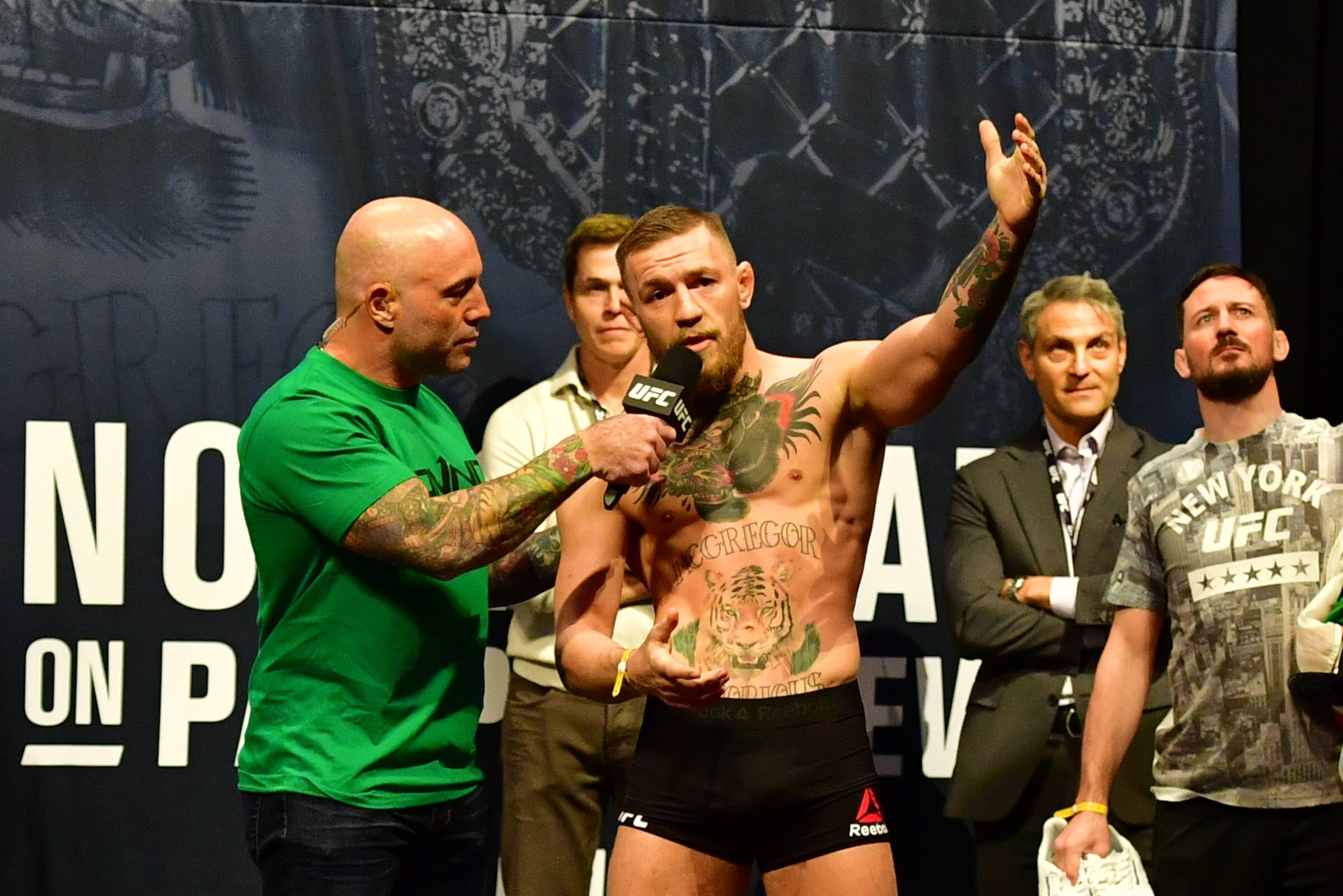 Nov 12, 2016 - New York, New York, U.S. - Eddie Alvarez and Conor The Notorious McGregor during weigh-in at UFC 205 in Madison Square Garden. MMA 2...