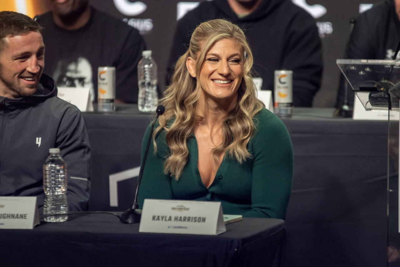 November 23, 2022, New York, NY, New York, NY, United States: NEW YORK, NY - NOVEMBER 23: Kayla Harrison at the 2022 PFL Grand Final press conferen...