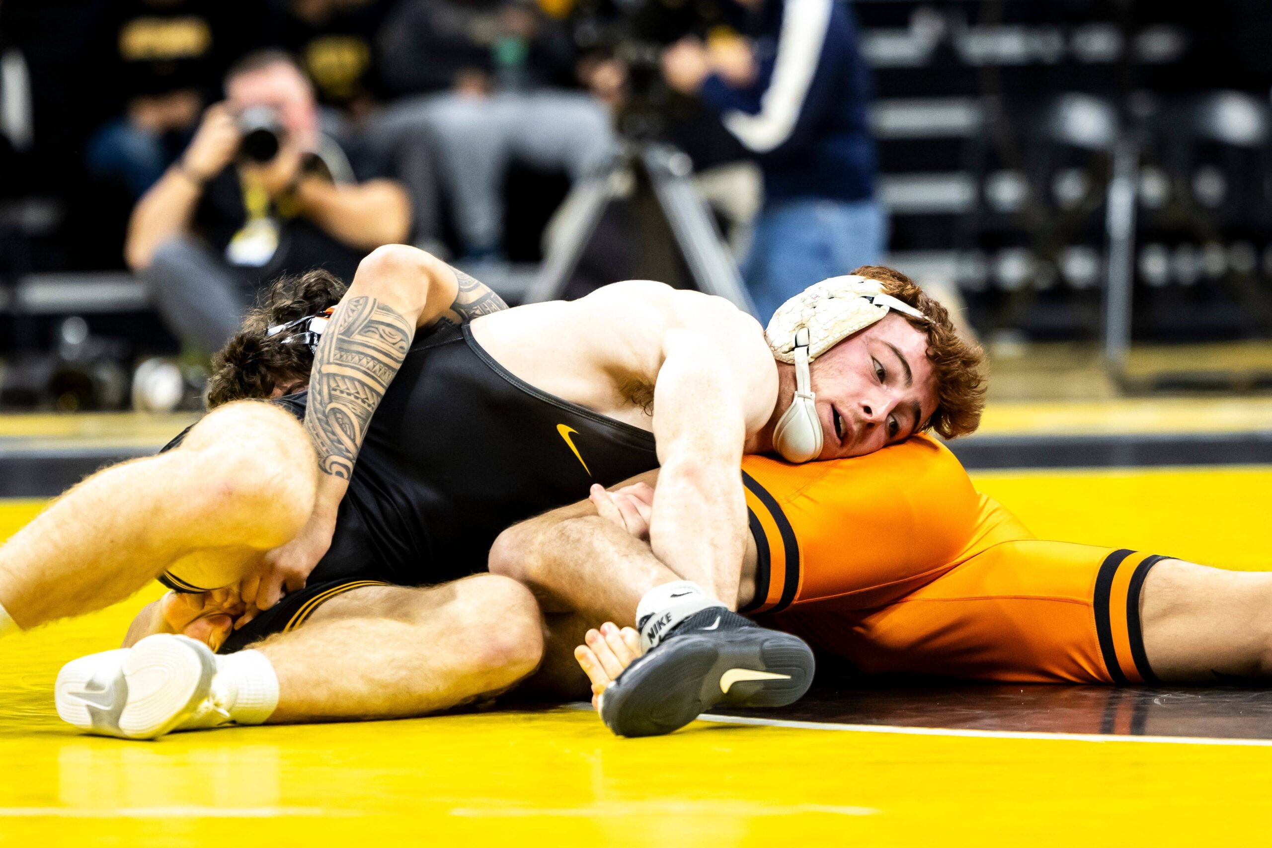 Syndication: The Des Moines Register during a NCAA, College League, USA men s wrestling dual, Sunday, Nov. 19, 2023, at Carver-Hawkeye Arena in Iow...