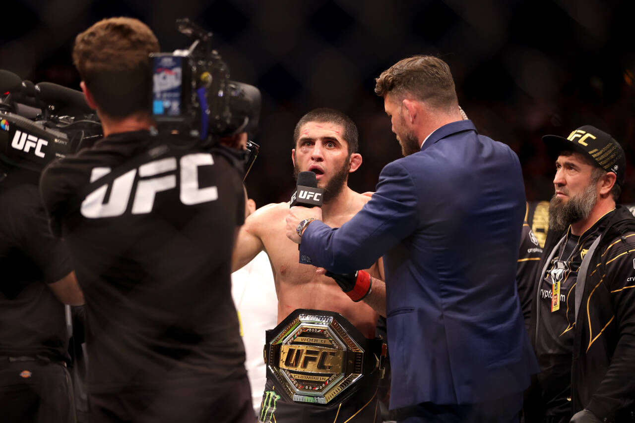 UFC 284 PERTH, Islam Makhachev of Russia is seen after winning his fight against Alex Volkanovski of Australia during their Lightweight title bout ...