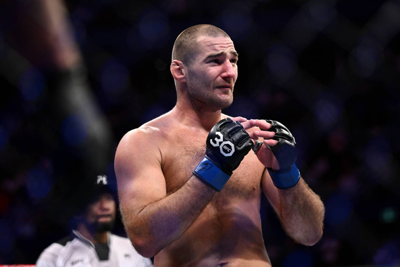UFC 293 SYDNEY, Sean Strickland of the USA reacts after defeating Israel Adesanya of Nigeria during the Middleweight Title bout of UFC 293 at Qudos...