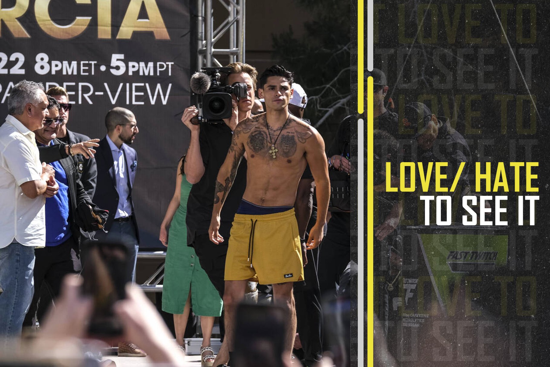 Kampfsport, MMA Wiegetermin in Las Vegas April 21, 2023, Las Vegas, Nevada, USA: Ryan Garcia makes his way to stage to weigh in for his fight with ...