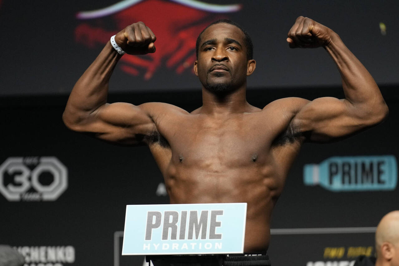 LAS VEGAS, NV - March 3: Geoff Neal at the ceremonial weigh-ins at MGM Grand Garden Arena for UFC 285 -Jones vs Gane : Ceremonial Weigh-ins on Marc...