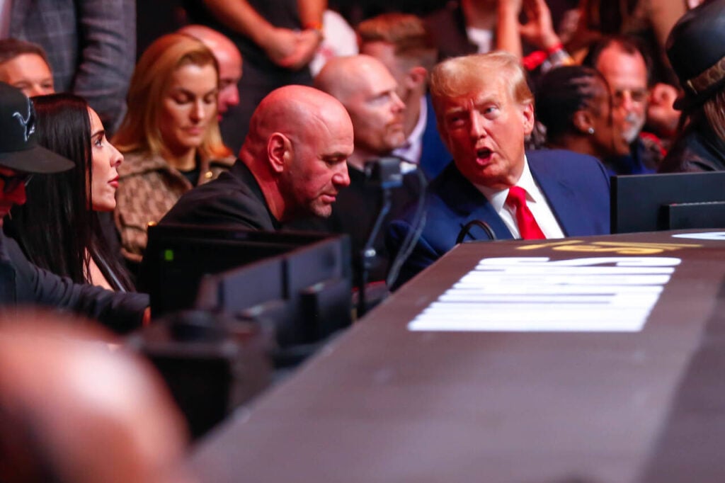 November 11, 2023, New York City, NY, USA: Former U.S. President Donald Trump is seen during the UFC 295 event at Madison Square Garden on November 11, 2023 in New York City. New York City USA - ZUMAc233 20231111_zsp_c233_007 