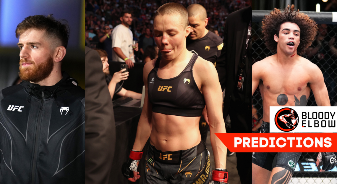 Edmen Shahbazyan (left) Rose Namajunas (middle) and Payton Talbott (right)