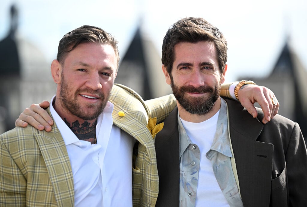 Conor McGregor and Jake Gyllenhaal attend the "Road House" photocall