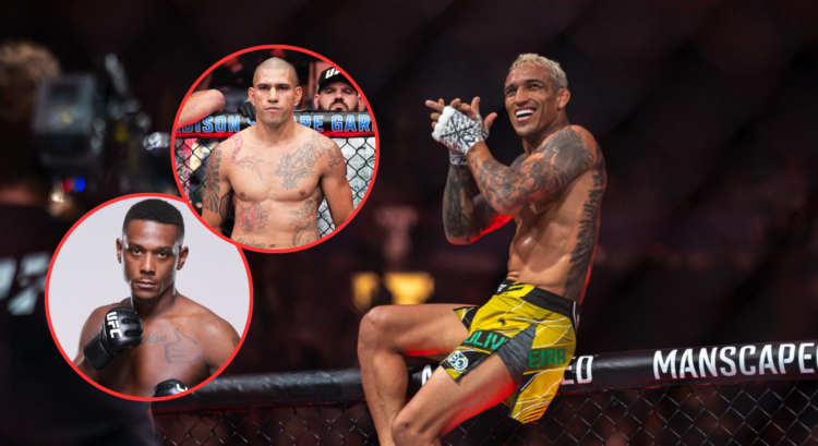Pop out of Charles Oliveira, Jamahal Hill, and Alex Pereira