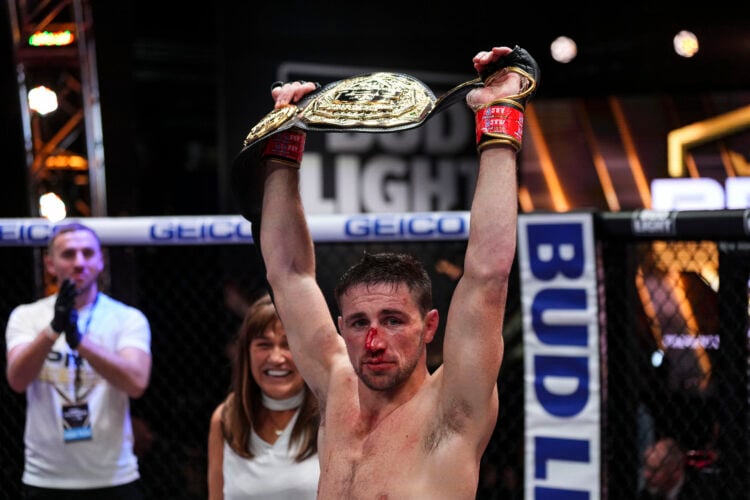 Brendan Loughnane celebrates after defeating Bubba Jenkins during the 2022 PFL Championships at the Hulu Theater at Madison Square Garden on Novemb...