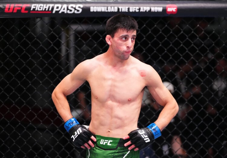 Steve Erceg of Australia reacts after knocking out Matt Schnell in a flyweight bout during the UFC Fight Night event at UFC APEX on March 02, 2024 ...