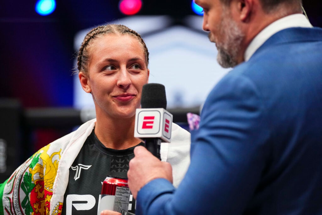 Dakota Ditcheva being interviewed after a PFL fight