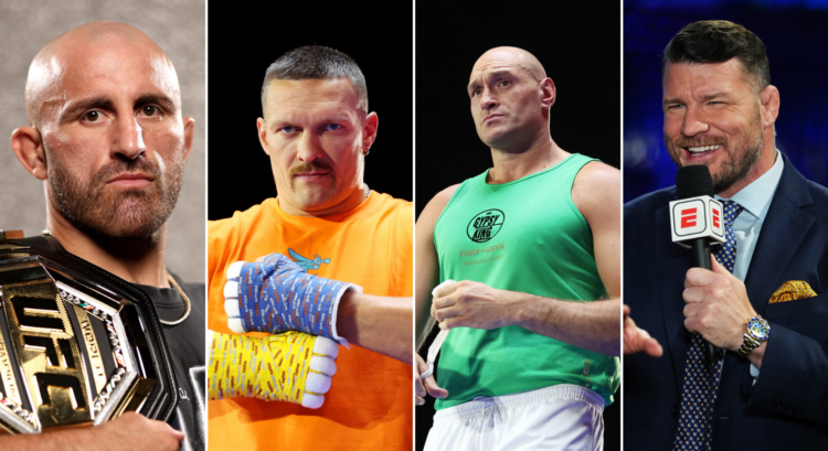 Side by side of Alexander Volkanovski, Oleksandr Usyk, Tyson Fury and Michael Bisping