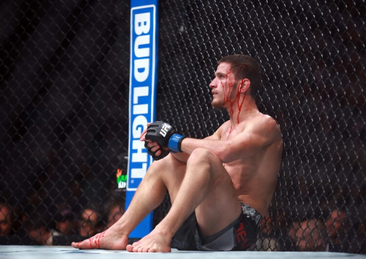 Movsar Evloev of Russia looks on in a featherweight bout against Arnold Allen of England during the UFC 297 event at Scotiabank Arena on January 20...