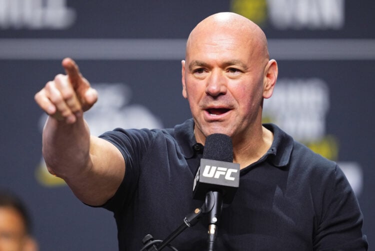 UFC CEO Dana White is seen on stage during the UFC 300 press conference at MGM Grand Garden Arena on April 11, 2024 in Las Vegas, Nevada.