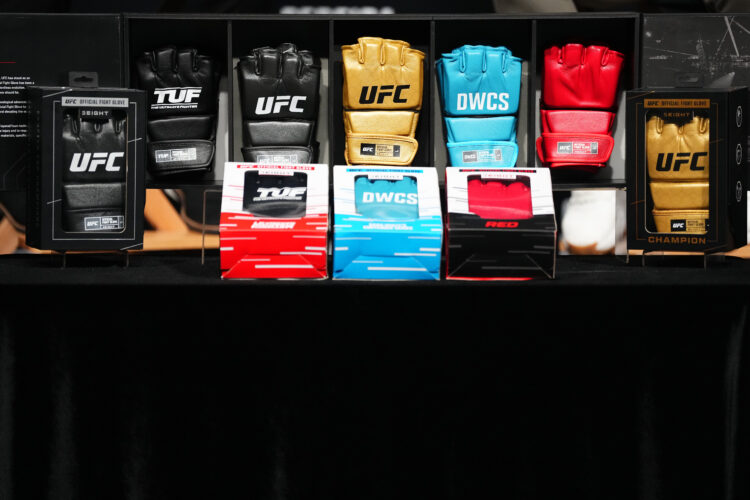 A view of the new official UFC fight gloves, announced after the UFC 300 official weigh-in at UFC APEX on April 12, 2024 in Las Vegas, Nevada.