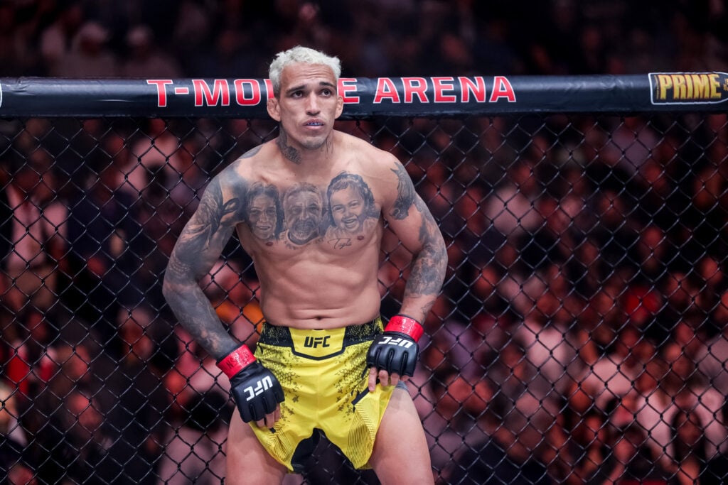 Charles Oliveira looks during his fight against Arman Tsarukyan at UFC 300