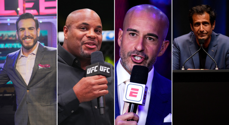 Side by side of Kenny Florian, Daniel Cormier, Jon Anik and ray Longo