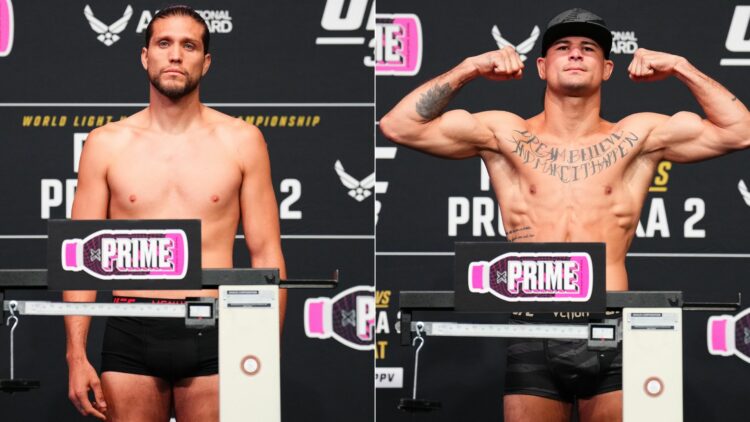 Composite image of Brian Ortega and Diego Lopes weighing in for UFC 303