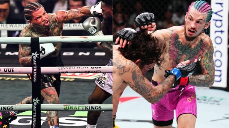 Composite image showing Gervonta Davis and Sean O'Malley throwing punches
