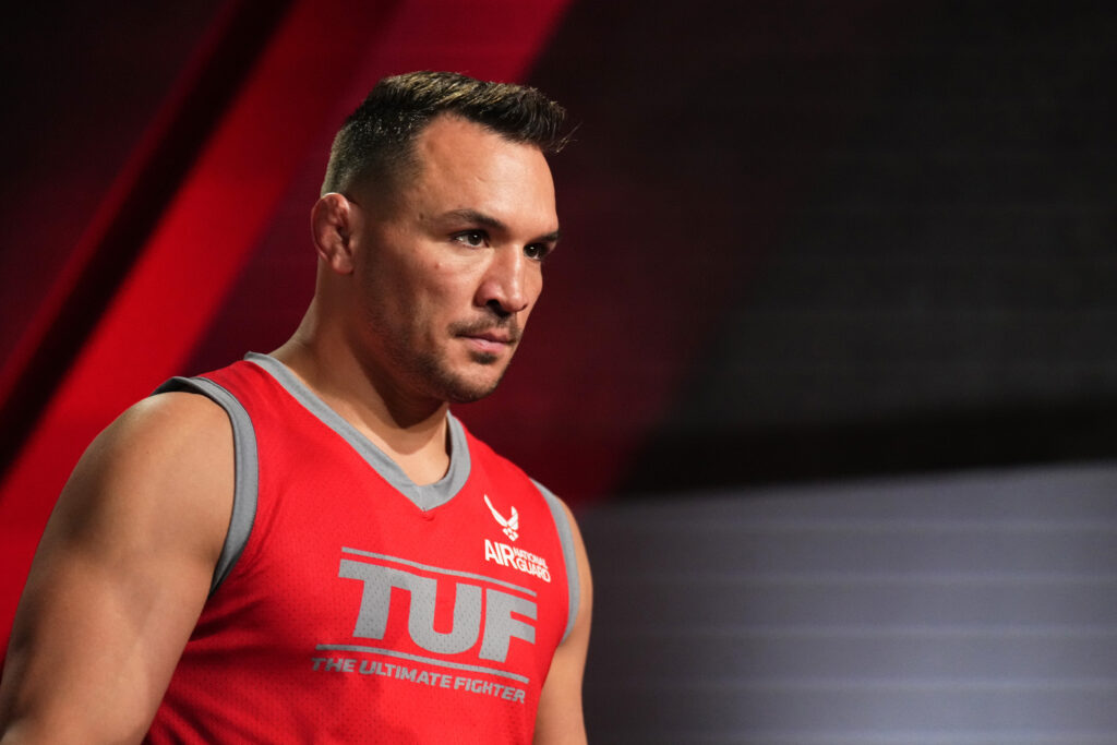 Michael Chandler looking intense in a read The Ultimate Fighter jersey