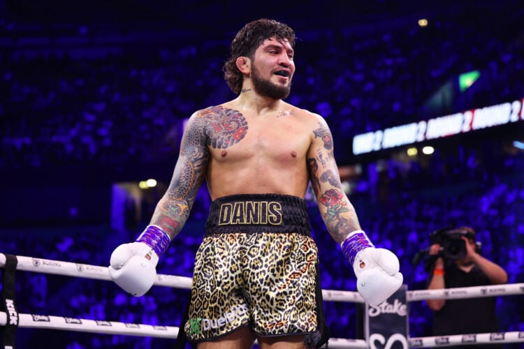 Dillon Danis reacts during the Misfits Heavyweight fight between Logan Paul and Dillon Danis at AO Arena on October 14, 2023 in Manchester, England.