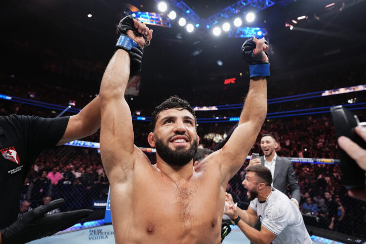 Arman Tsarukyan of Georgia reacts to the decision in a lightweight fight during the UFC 300 event at T-Mobile Arena on April 13, 2024 in Las Vegas,...